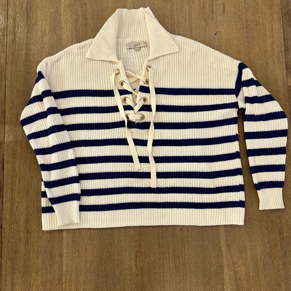 Ty Navy and Cream Striped Cowl Sweater